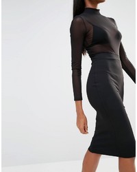 Missguided Mesh Top Pencil Dress