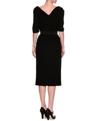 Dolce & Gabbana Ruched Elbow Sleeve Sheath Dress Black