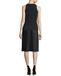 Thierry Mugler Sleeveless Plisse Skirt Sheath Dress Black
