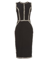 Oscar de la Renta Sleeveless Tweed Trimmed Pencil Dress