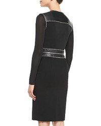 Catherine Deane Zip Front Cocktail Sheath Dress With Leather Trim
