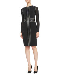 Catherine Deane Zip Front Cocktail Sheath Dress With Leather Trim