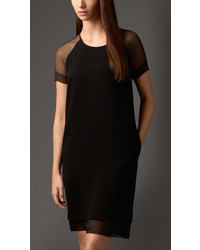 Burberry Crepe Shift Dress With Sheer Sleeves