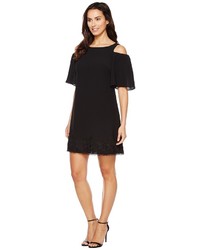 Adrianna Papell Gauzy Crepe Cold Shoulder Shift Dress W Elbow Sleeve Dress