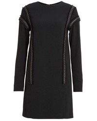 Belstaff Hailey Double Face Crepe Shift Dress With Leather Trim