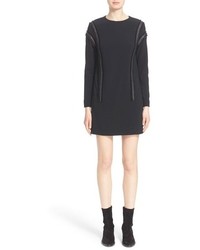 Belstaff Hailey Double Face Crepe Shift Dress With Leather Trim