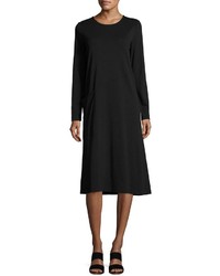 Joan Vass Long Sleeve Crewneck Interlock Shift Dress Petite