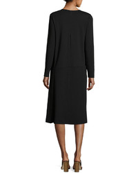 Joan Vass Long Sleeve Crewneck Interlock Shift Dress Petite