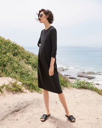 Joan Vass Long Sleeve Crewneck Interlock Shift Dress Plus Size