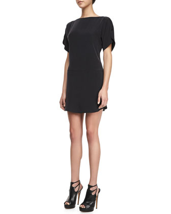 Milly Boat Neck Silk Shift Dress Black, $350 | Neiman Marcus ...