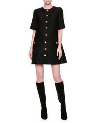 Dolce & Gabbana Short Sleeve Button Front Shift Dress Black