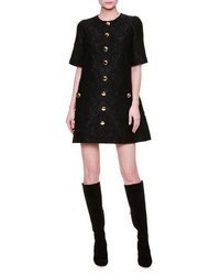 Dolce & Gabbana Short Sleeve Button Front Shift Dress Black