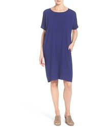 Eileen Fisher Silk Jersey Round Neck Knee Length Shift Dress