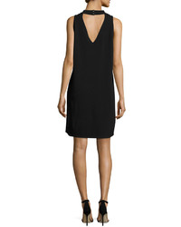 Milly Sleeveless Structured Stand Collar Shift Dress Black