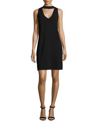 Milly Sleeveless Structured Stand Collar Shift Dress Black