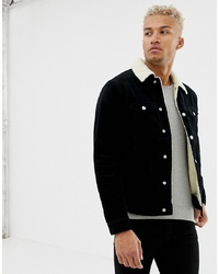 Pull&Bear Borg Lined Cord Jacket In Black