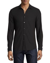 Theory Aden Core Pique Button Front Shirt Black