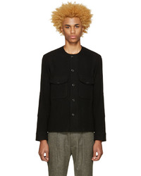 Lemaire Black Collarless Wool Shirt