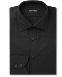 Tom Ford Black Mitered Cuff Cotton Twill Shirt