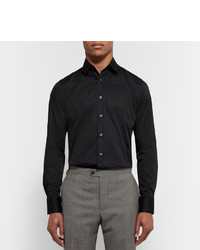 Canali Black Slim Fit Stretch Cotton Blend Poplin Shirt