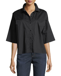 Eileen Fisher Boxy Button Front Stretch Cotton Lawn Shirt