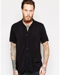 Asos Brand Black Shirt In Viscose With Revere Collar In Regular Fit