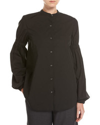 Robert Rodriguez Button Front Poplin Shirt W Puff Sleeves Black