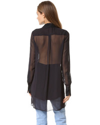 DKNY Collared Half Button Shirt With Sheer Back