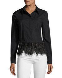 Milly Cross Dyed Shirting Blouse W Detachable Ostrich Feather Hem