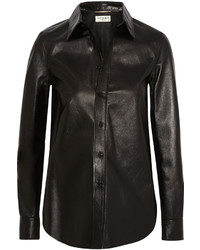 Saint Laurent Glossed Leather Shirt Black
