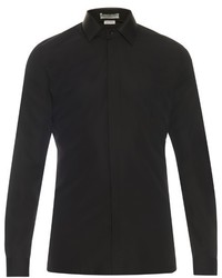 Balenciaga Leather Collar Cotton Poplin Shirt