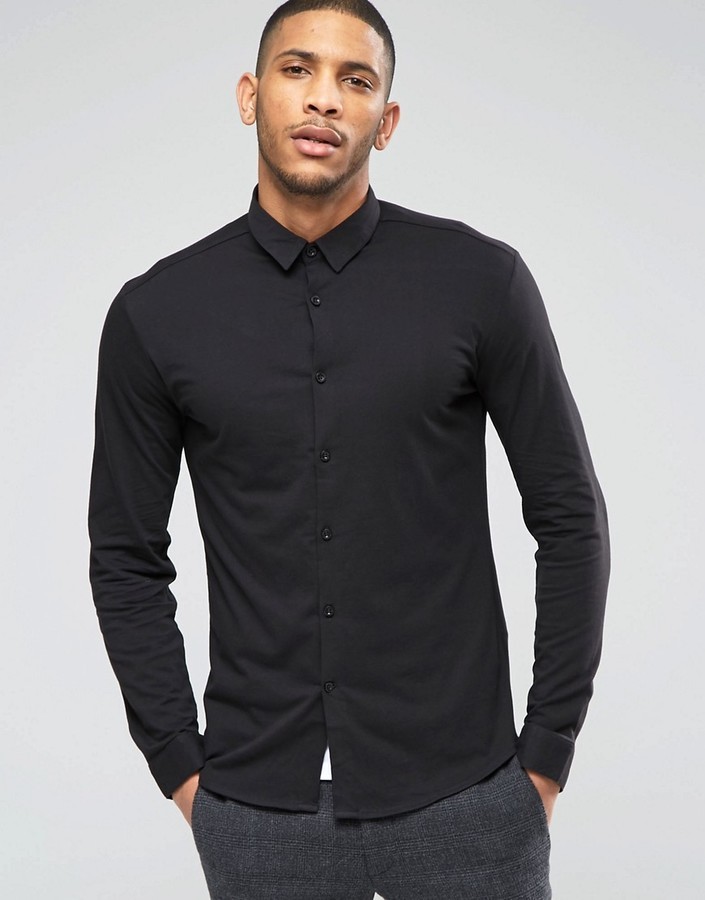 Lindbergh Jersey Shirt In Black Slim Fit, $65 | Asos | Lookastic