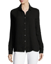 Three Dots Long Sleeve Cotton Shirt Black