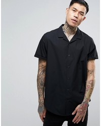 Asos Longline Regular Fit Shirt In Black With Revere Collar