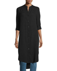 Eileen Fisher Mandarin Collar Calf Length Shirt Black Petite