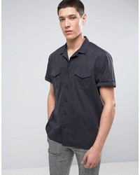 Asos Regular Fit Shirt In Peached Viscose Fabric In Black With Revere Collar