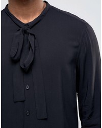Asos Regular Fit Viscose Shirt With Pussy Bow In Black