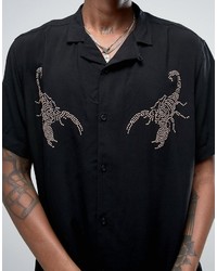 Asos Regular Fit Viscose Shirt With Revere Collar And Scorpion Stud