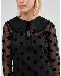 Fashion Union Sheer Spot Shirt With Tie Up Collar