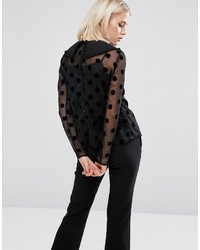 Fashion Union Sheer Spot Shirt With Tie Up Collar