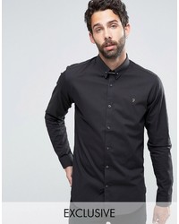 Farah Shirt With Collar Bar In Slim Fit With Stretch