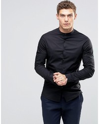 Asos Skinny Shirt In Black With Grandad Collar