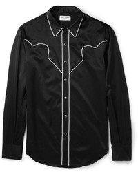 Saint Laurent Slim Fit Contrast Trimmed Satin Western Shirt