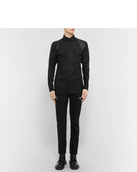 Alexander McQueen Slim Fit Leather Panelled Wool Shirt