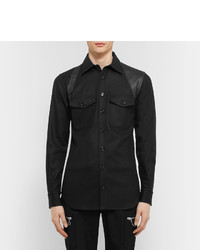 Alexander McQueen Slim Fit Leather Panelled Wool Shirt