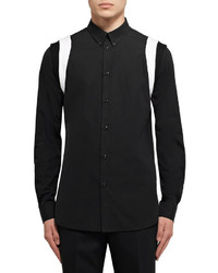 Givenchy Slim Fit Ribbed Knit Panelled Cotton Poplin Shirt