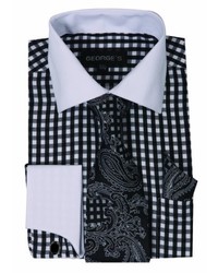 George's Small Check Fashion Shirt With Matching Tie Hankie And French Cuffs Ah615