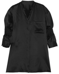 Haider Ackermann Smocked Silk Satin Shirt Black