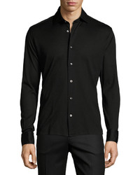 Luciano Barbera Solid Piqu Jersey Shirt Black