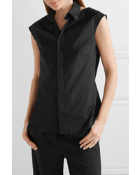 Facetasm Velvet Trimmed Cutout Cotton Poplin Shirt Black